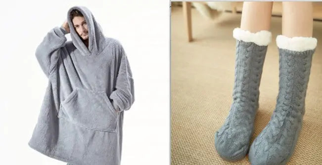 Hoodie Sweatshirt With Big Pocket Tops Sweater Comfortable Loose Double-Sided Fleece Thicker Wearable Blanket hercurva