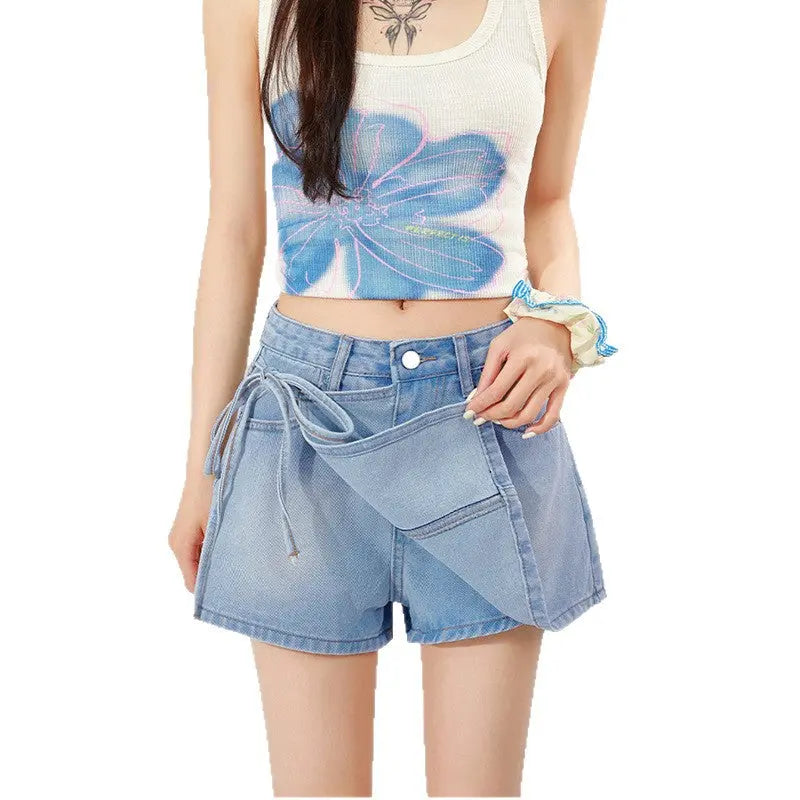 High-waisted Slimming Instagram-style Denim Skirt With Tie Details hercurva