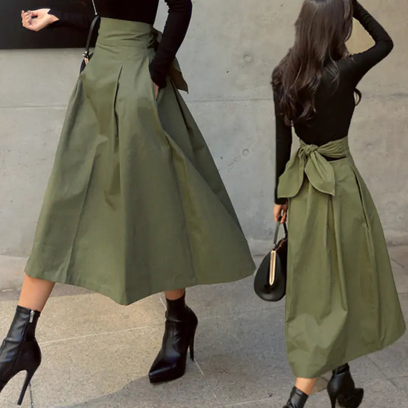 A-line Umbrella Super Fire Bow Big Swing Slim Waist Long Skirt hercurva