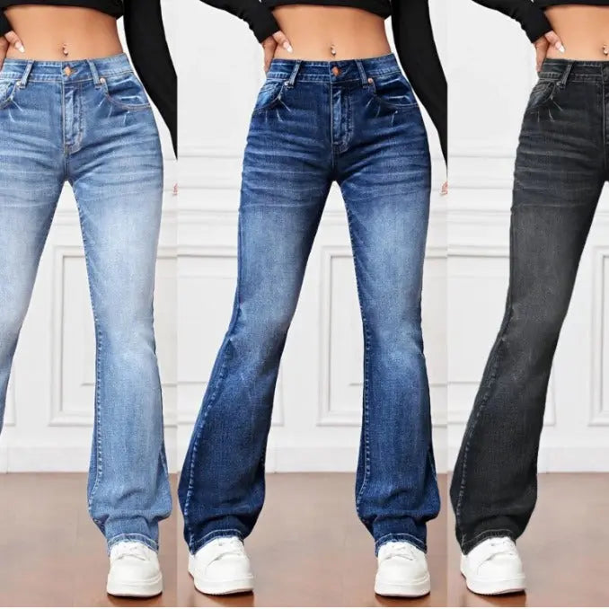 Denim High Waist Loose And Slimming Bootcut Trousers hercurva