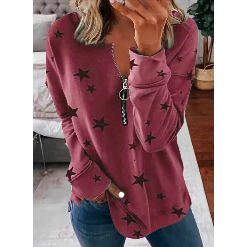Star Print Long Sleeve Pullover Women's Sweatshirt hercurva