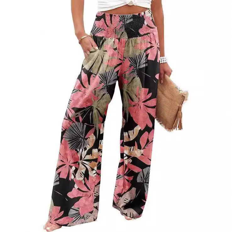 Summer Women's Fashion Loose Temperament Printed High Waist Wide Leg Trousers hercurva