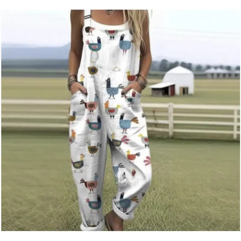 Women's Summer Digital Printing Button Casual Suspender Trousers hercurva