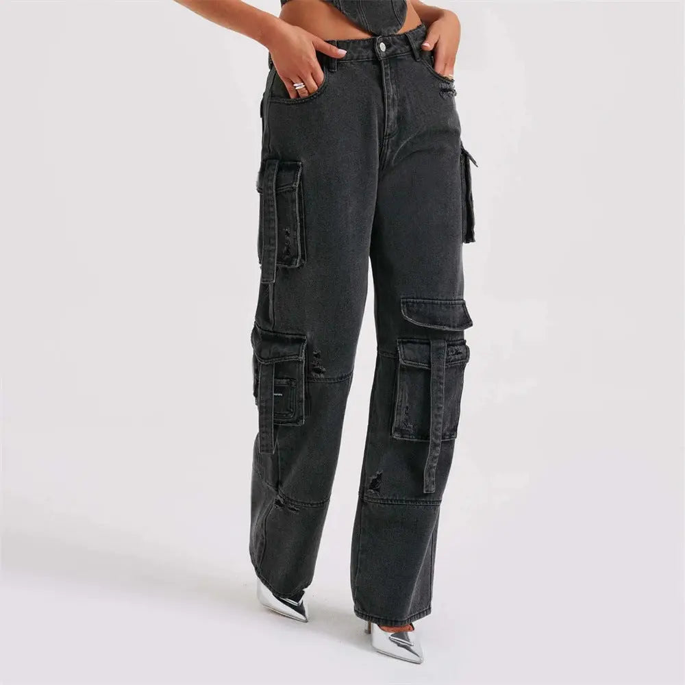 Women's Suit Low Waist Three-dimensional Tube Top And Pocket Stitching Jeans Pants hercurva