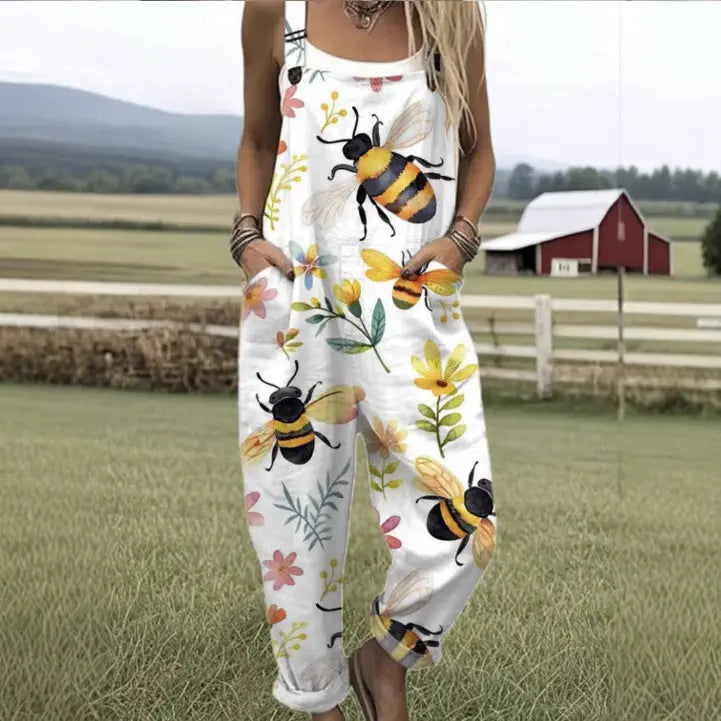 Female Digital 3D Printing Button Casual Suspender Trousers hercurva