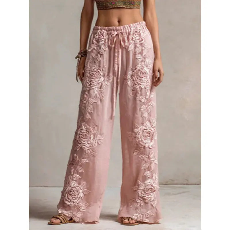3D Floral Print Pattern Elegant Straight Women's Trousers hercurva