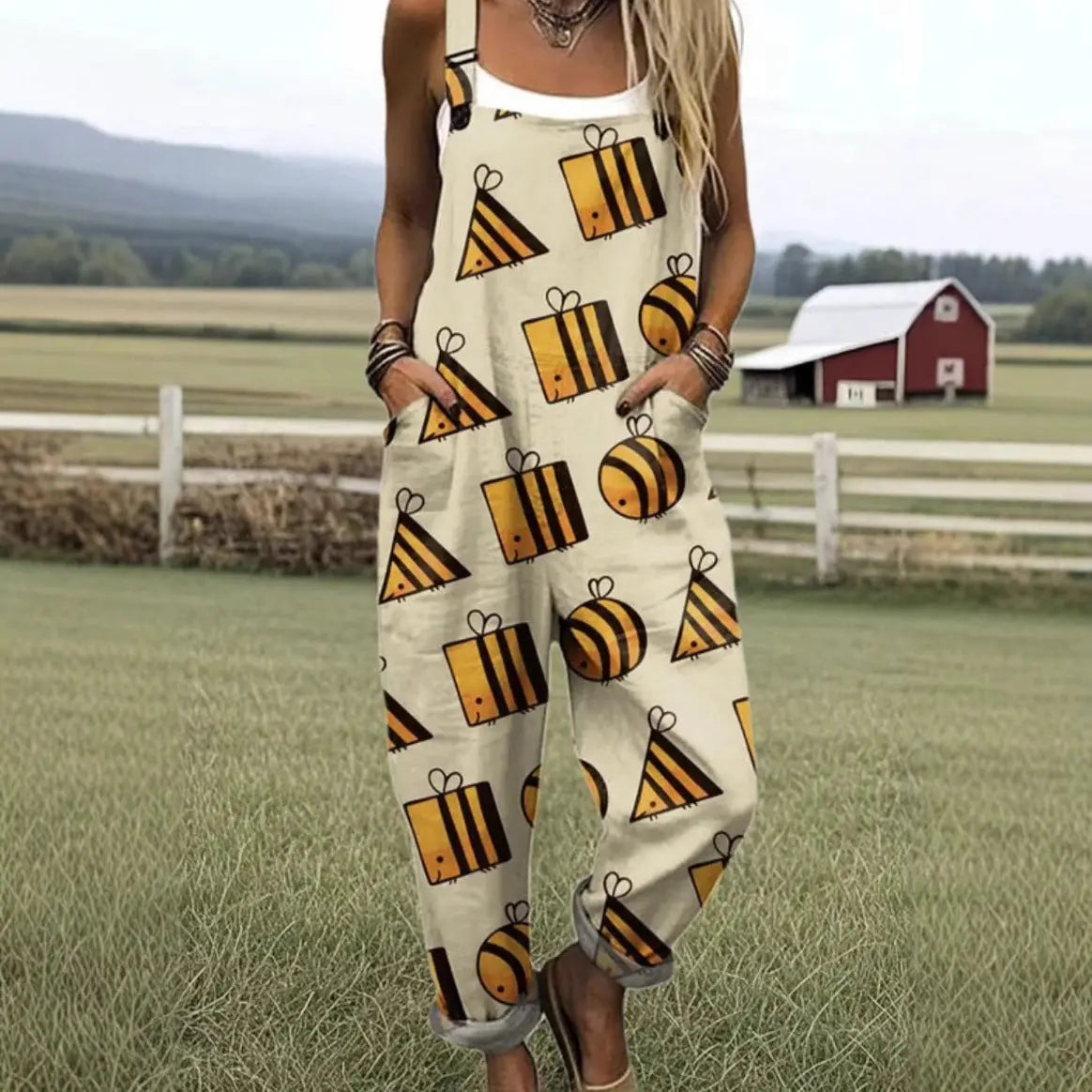 Female Digital 3D Printing Button Casual Suspender Trousers hercurva