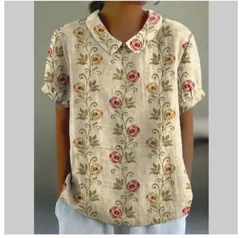 Women's Loose Printed Crew Neck Top hercurva