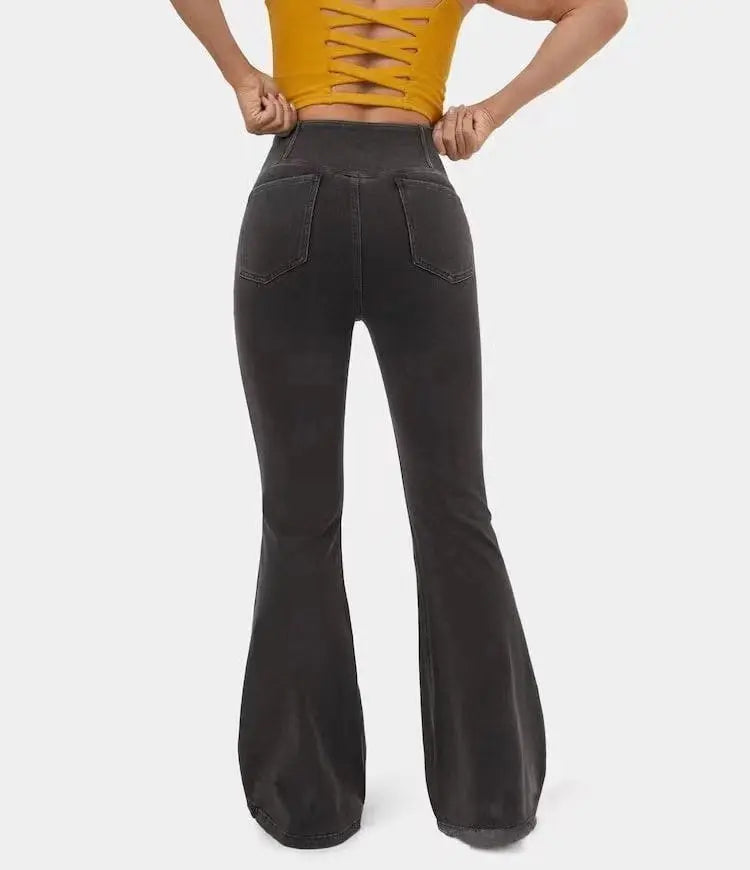 High Imitation Denim Bell-bottom Pants Cross-border Hip Lifting European And American Women Bell-bottom Pants hercurva