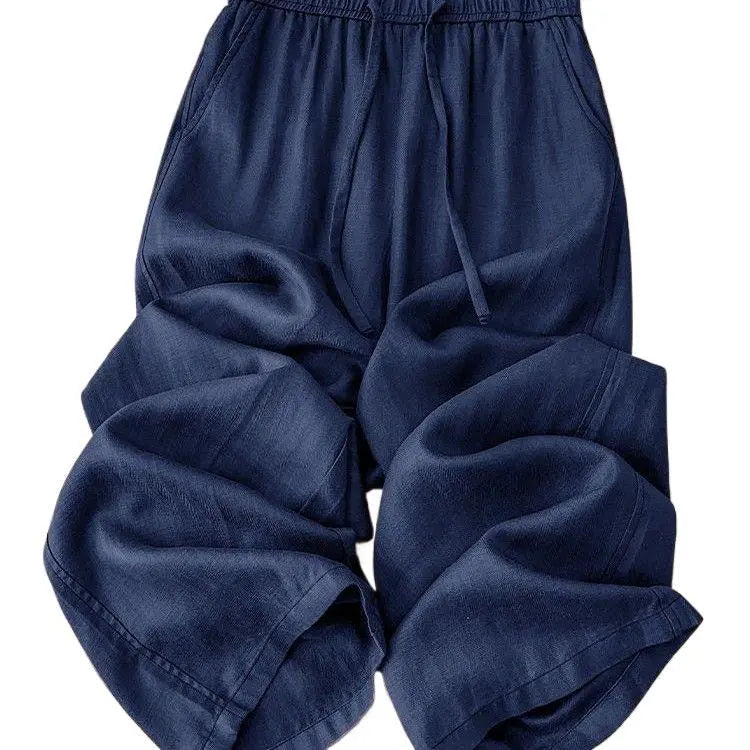 High Waist Drape Linen Cropped Straight Pants hercurva