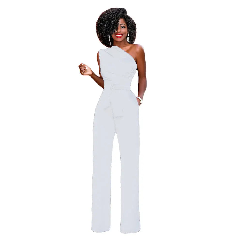 Solid color slant collar button up Jumpsuit hercurva