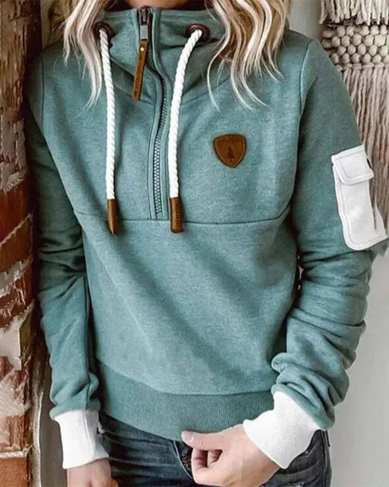 Half Zipper Patchwork Sweater Women hercurva