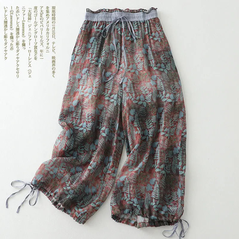 Cotton And Linen Art Retro Women's Casual Pants Loose Print hercurva