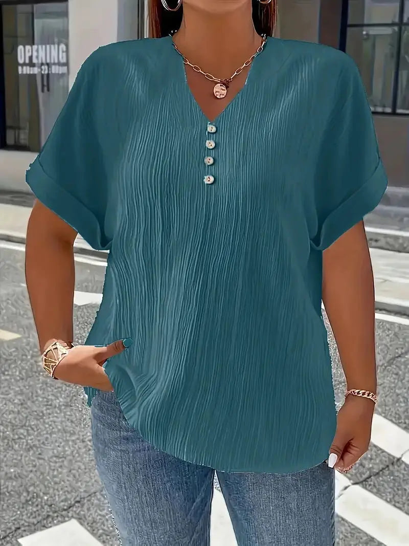 Summer Casual Women's Clothing Small V-neck Short-sleeve Top hercurva