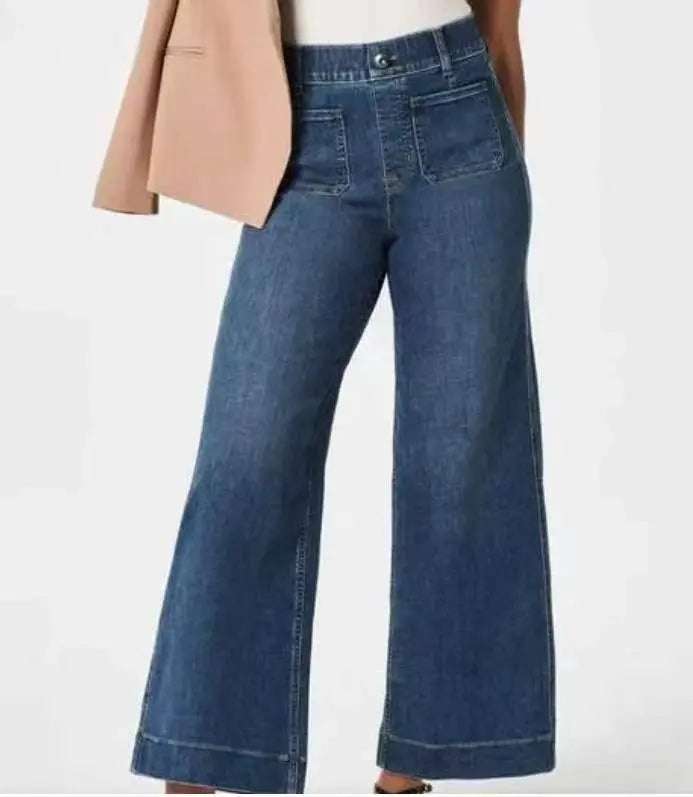 Cropped Style Wide Leg Women's Clothing Oversized Jeans, Shade Blue hercurva