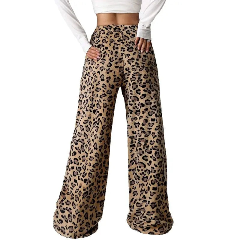 New Casual Leopard Print Lace-up Wide-leg Pants hercurva