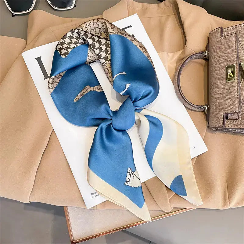 Artificial Silk Striped High-grade Korean Style Stylish Beach Arm Bag Silk Scarf hercurva