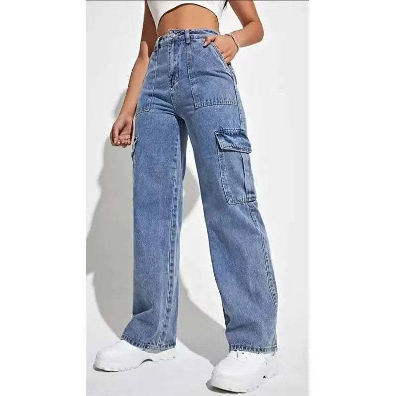 Cargo Jeans Women's Spring And Autumn Multi-pocket Wide-leg Casual Pants hercurva