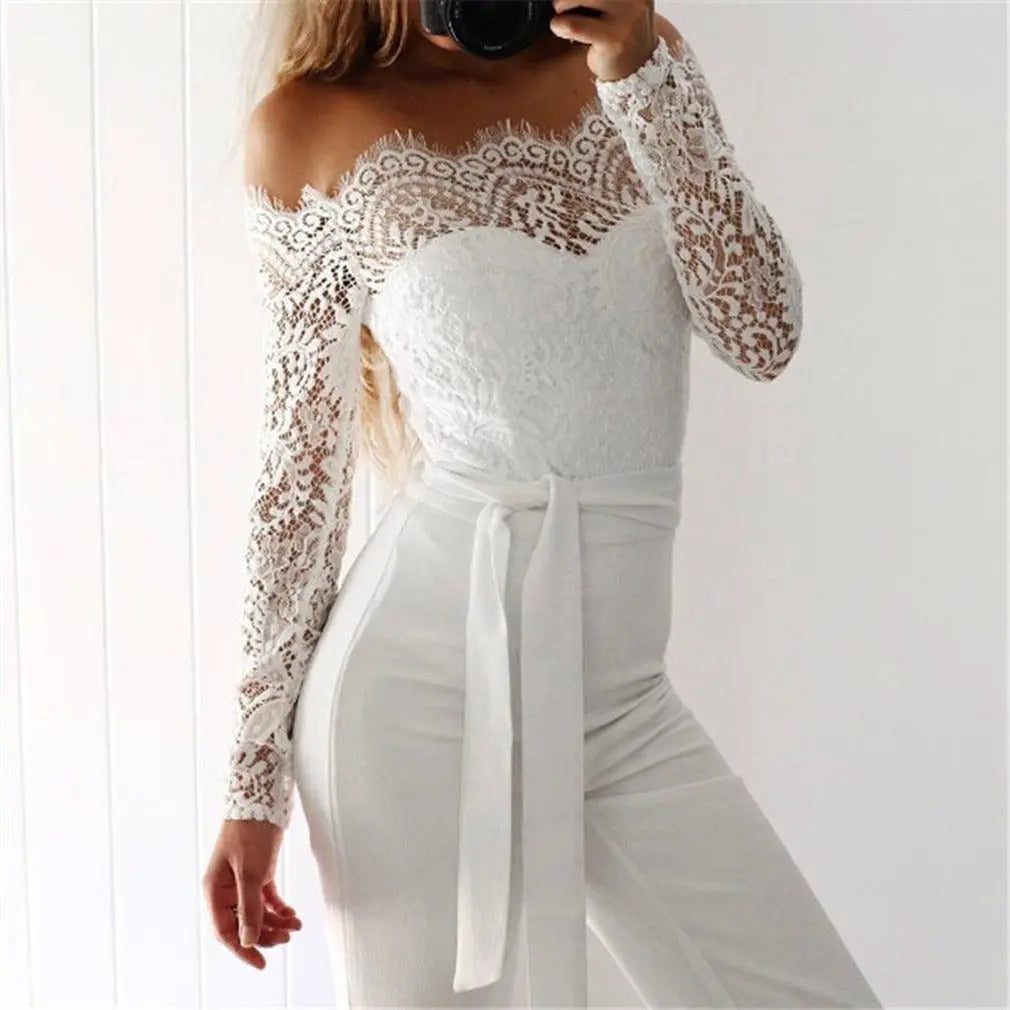 Hot style lace Patchwork Butterfly Jumpsuit With Single Collar hercurva