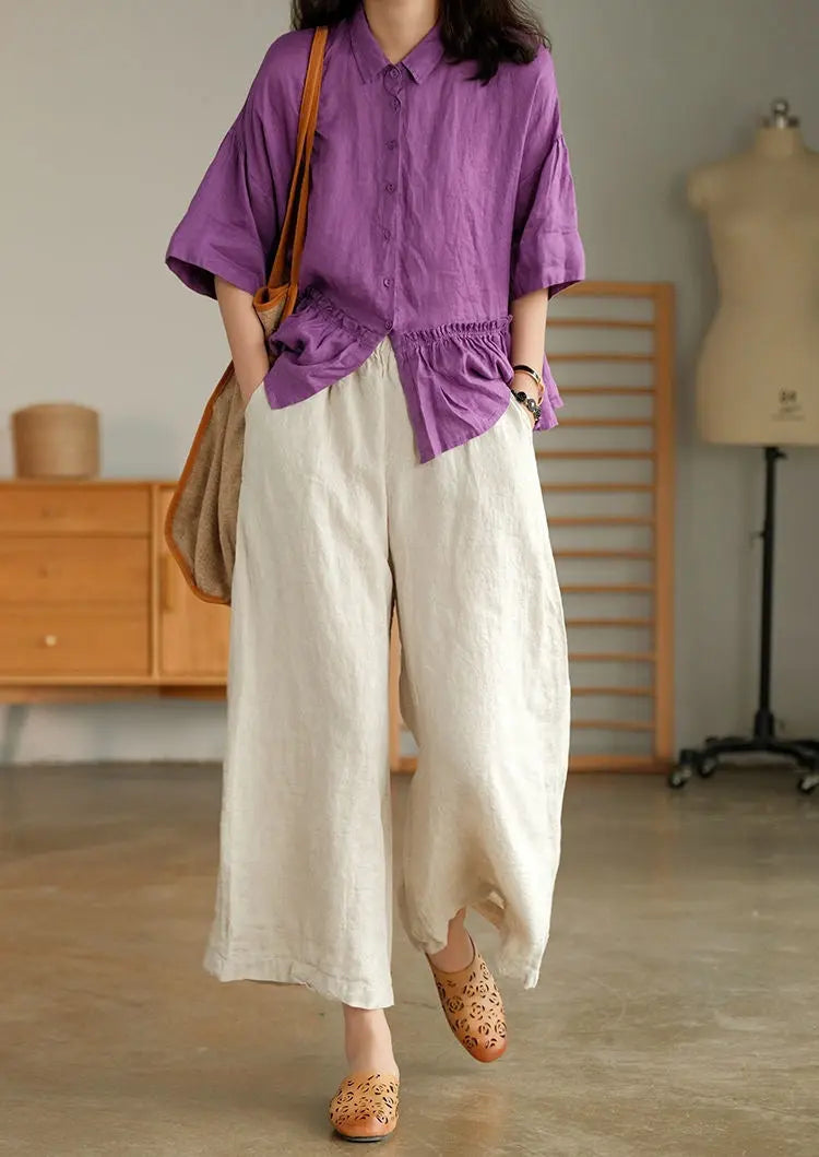 Cotton And Linen Cropped Wide-leg Casual Straight Breathable Slim Fit Casual Pants hercurva