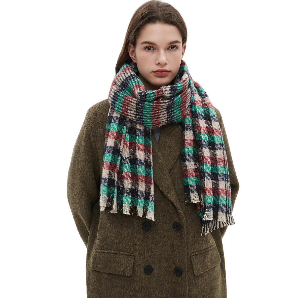 European And American Autumn And Winter Bristle Short Beard Small Plaid Scarf Shawl hercurva