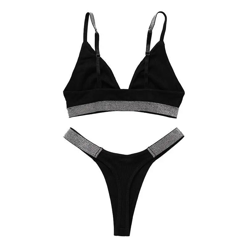 Knitted Thread Rhinestone Wireless Underwear Underwear Women's Bra Set hercurva