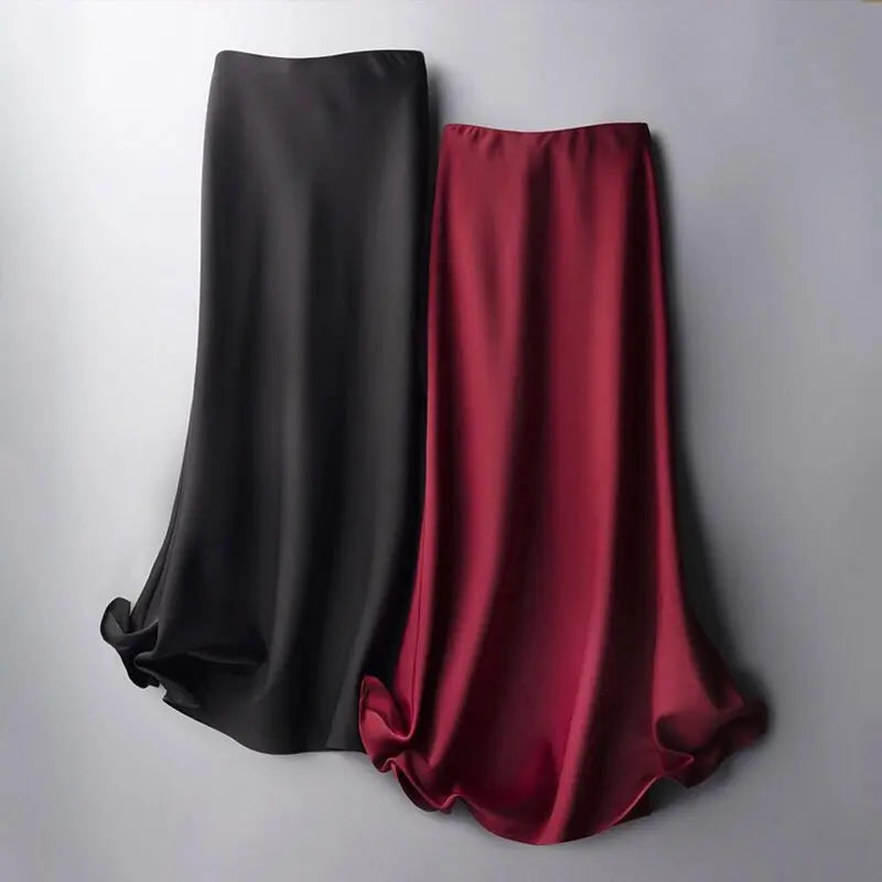 High waist solid color satin skirt hercurva