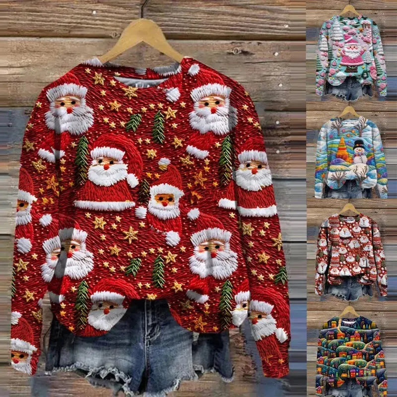 Autumn And Winter Ladies Funny Print Christmas Holiday Casual Sweatshirt hercurva