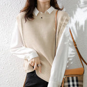 Womens Knitted Crew-Neck Vest Casual Loose-Fit Sleeveless Waistcoat hercurva