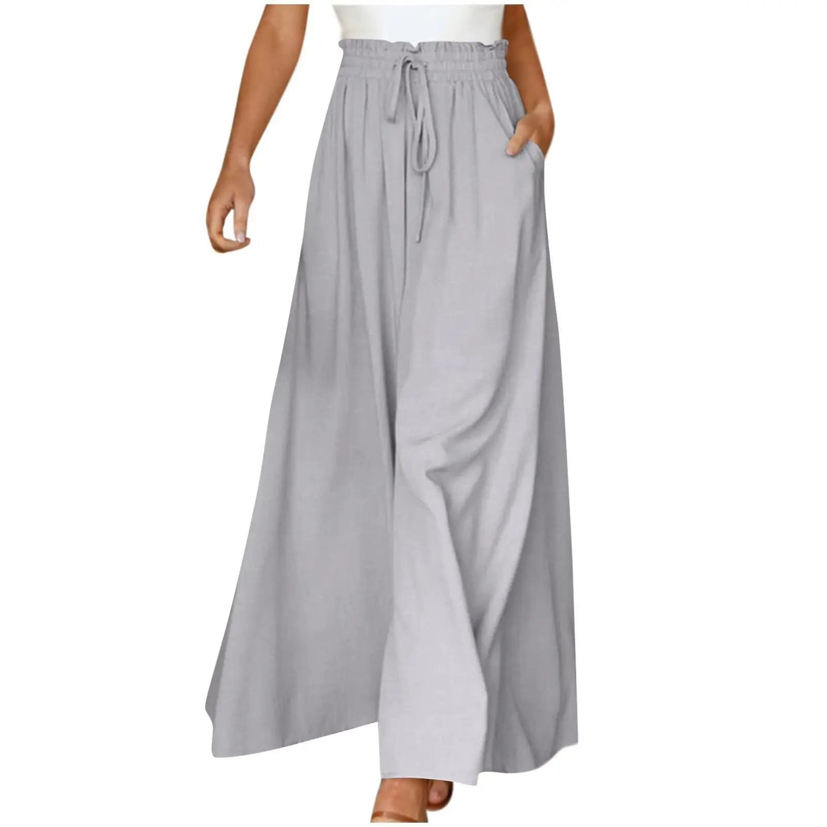 Women's Fashion Wide Leg Elastic Waistband Wide Leg High Waist Long Dress Pants hercurva