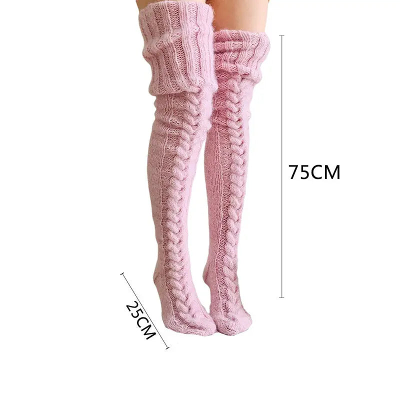 Winter Socks Over The Knee Lengthened Long Tube Knitted Pile Socks hercurva