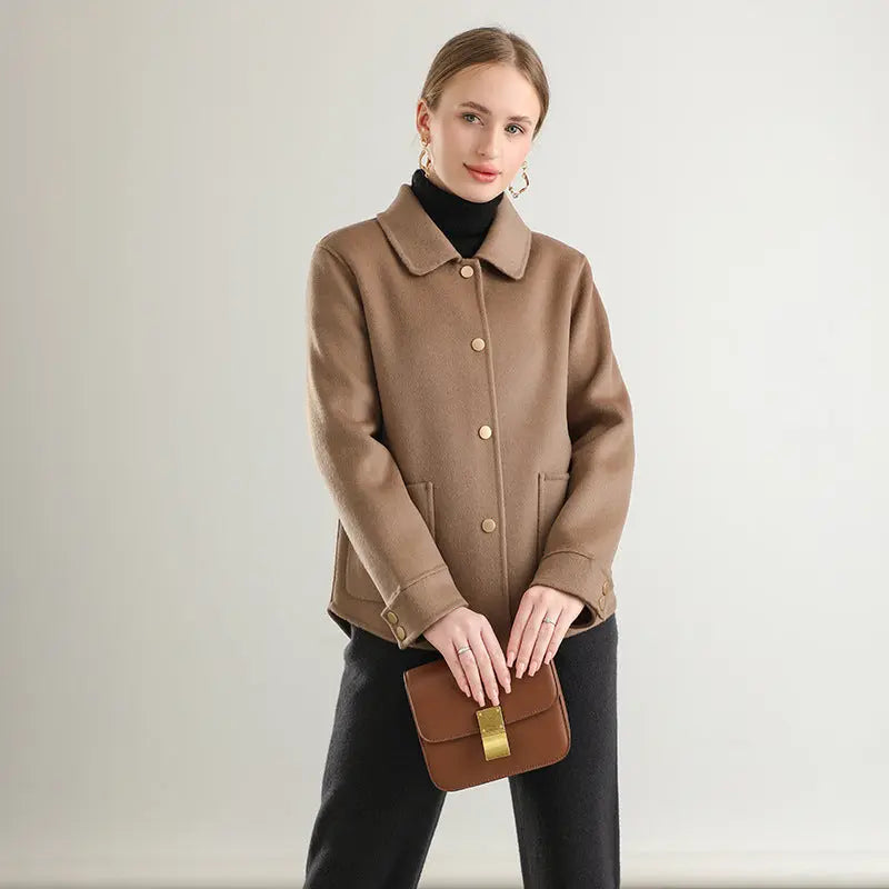 Autumn And Winter New Polo Collar Solid Color Coat For Women hercurva