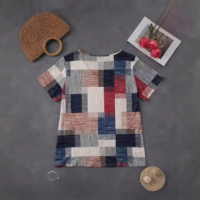 Fashion Casual All-match Square Pattern Short Sleeve hercurva