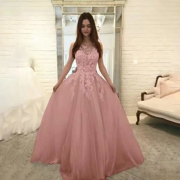 Women Wedding Dress Sleevless Flowers Lace Dress hercurva