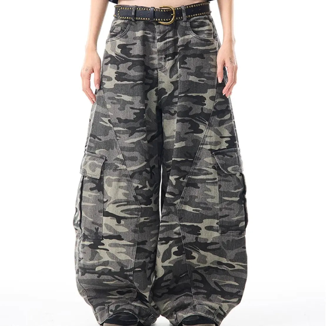 Retro Camouflage Wide-leg Overalls Women's Loose Casual Pants hercurva