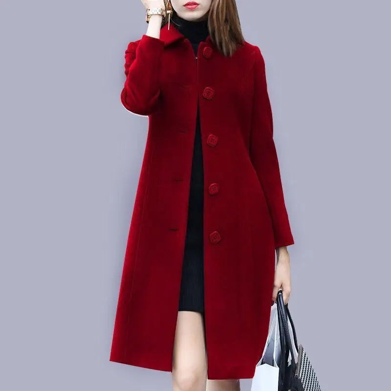Mid-length Hepburn Style Slim Slim Woolen Coat hercurva