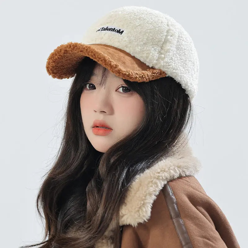 Autumn Winter Color Matching Fashion All-match Plush Warm Peaked Cap hercurva