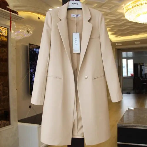 Mid-length Suit Spring Women's Long Sleeve Plus Size Nylon Slimming Versatile Straight Style hercurva