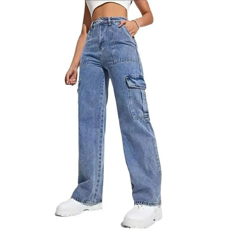 Cargo Jeans Women's Spring And Autumn Multi-pocket Wide-leg Casual Pants hercurva