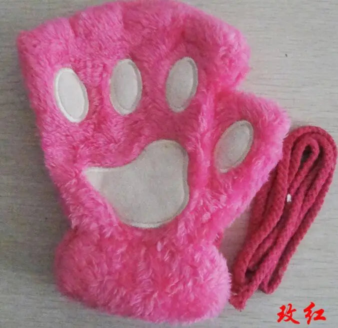 Winter Lovely Half Cover Paw Bear Cat Claw Gloves Short Finger hercurva