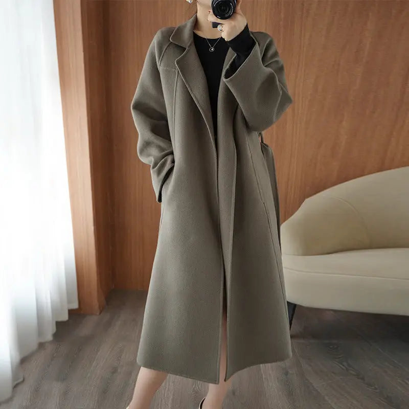 Reversible Cashmere Coat Women's Mid-length Loose Over Knee Coat hercurva
