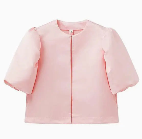 Satin Puff Sleeve Short Top Loose French Simplicity Shirt hercurva