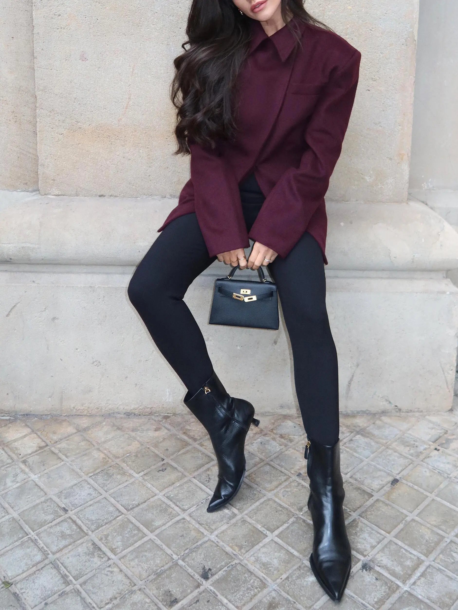 Burgundy Cross Placket Blazer hercurva