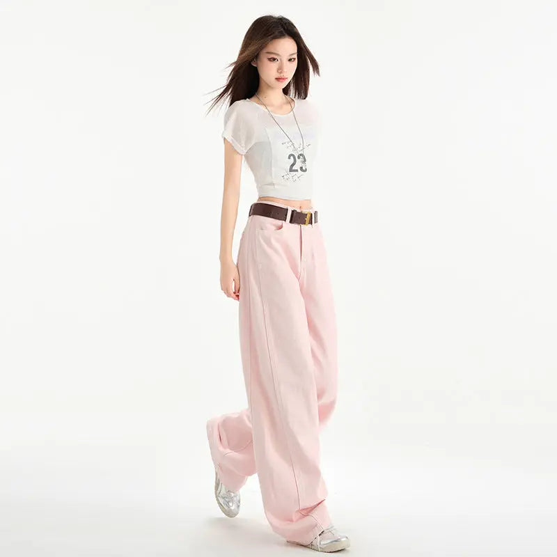 Cherry Blossom Wide Leg Draping Mop Jeans hercurva