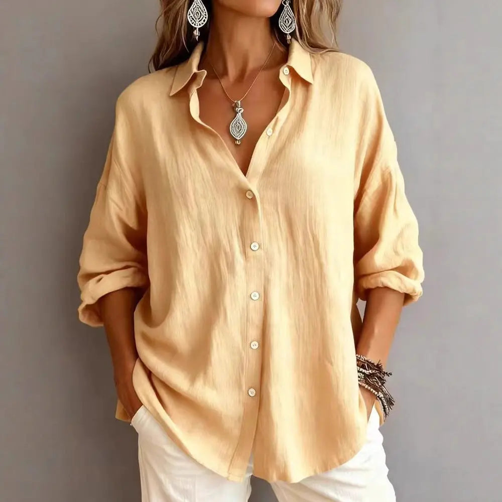 Fashionable Solid-color Long-sleeve Lapel Cardigan Shirt hercurva