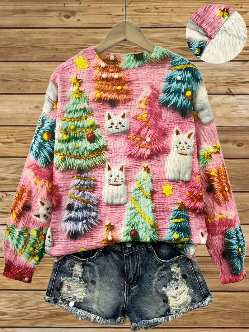 Women's Pullover Christmas Pattern Round Neck Sweatshirt hercurva