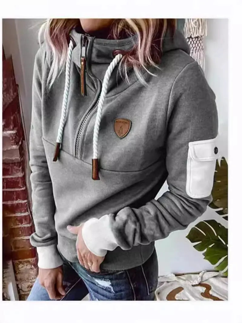 Half Zipper Patchwork Sweater Women hercurva