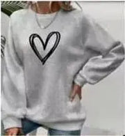 Solid Color Love Print Round Neck Pullover Hoodie hercurva