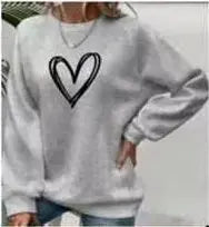 Solid Color Love Print Round Neck Pullover Hoodie hercurva