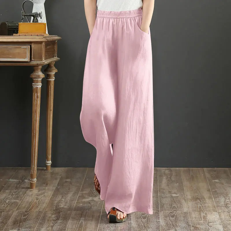 Pure Linen Korean Wide Leg Pants Women Loose Rope hercurva